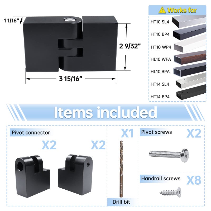 ملحقات درابزين مسطح من موزاتا HT10 HL10 HT14 - عبوة من قطعتين، موصل محوري رأسي، تركيبات درابزين من مادة POM عالية القوة، HA23 BNP - Image 3